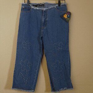 Vintage NWT No Boundaries Floral Embellished Fray Jeans Y2k 9J Crop Capri